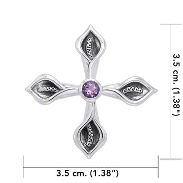 Calla Lily Cross Silver Pendant with Gemstone TPD3392 - Jewelry